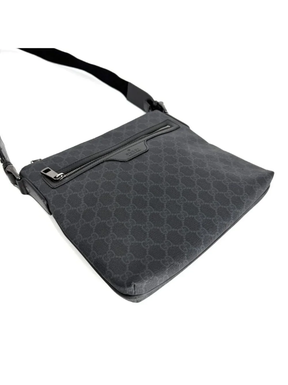 Gucci Shoulder Bag Crossbody GG Supreme Canvas Leather Black Gray